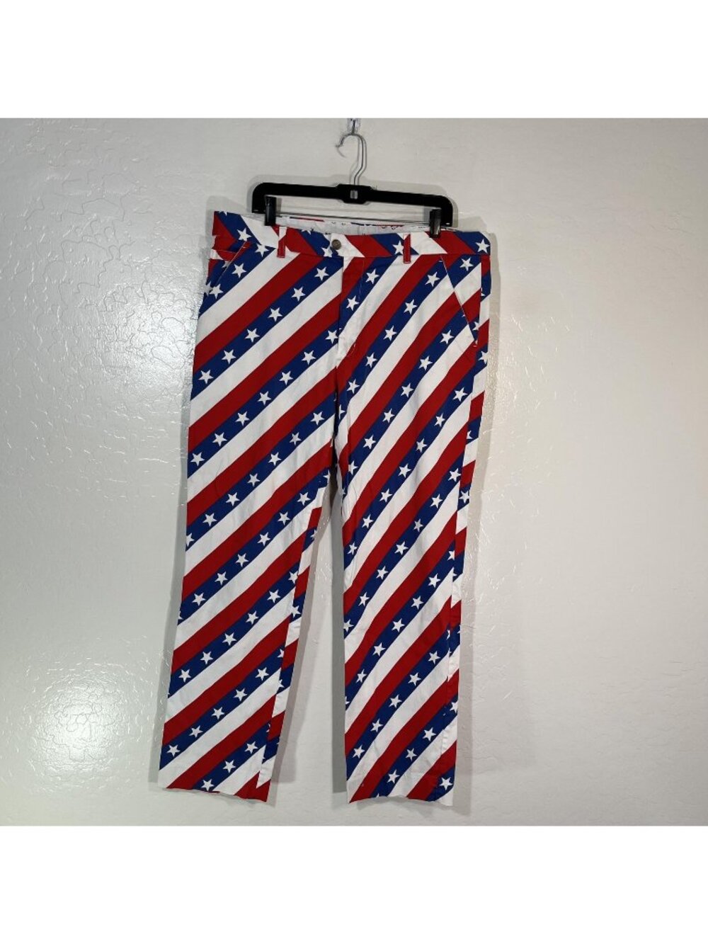 Royal & Awesome Pants Mens 40x32 Multicolor USA Flag Stars Stripe Stretch Fun